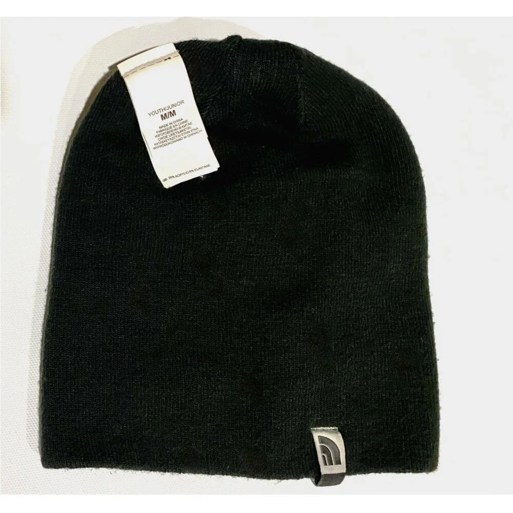 The North Face Youth Reversible Beanie Gorpcore Black Green Stripe Knit Hat Sz M